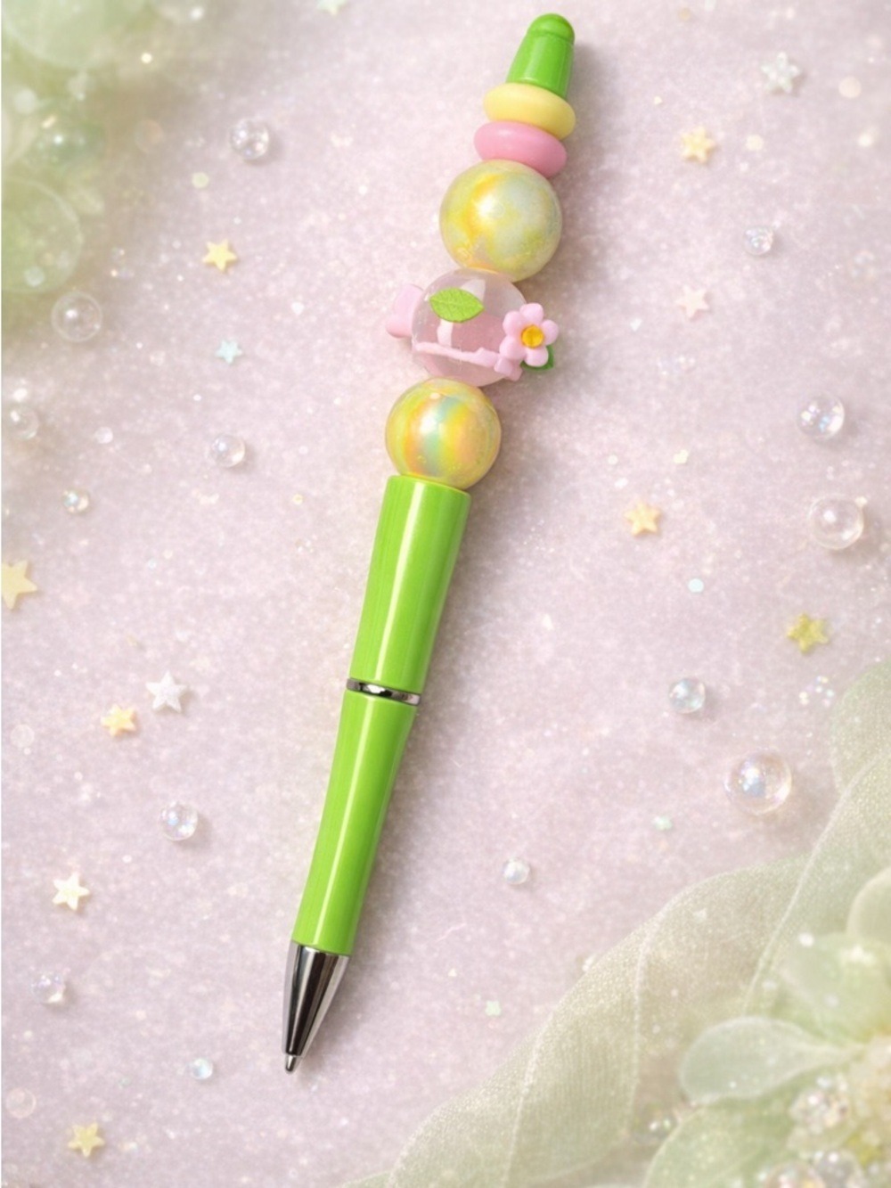 Green Beaded Pen | Aesthetic Desk Accessory | Cute Pen